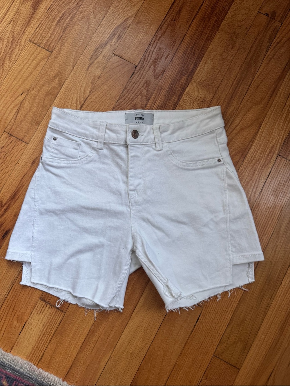 White upcycled denim shorts